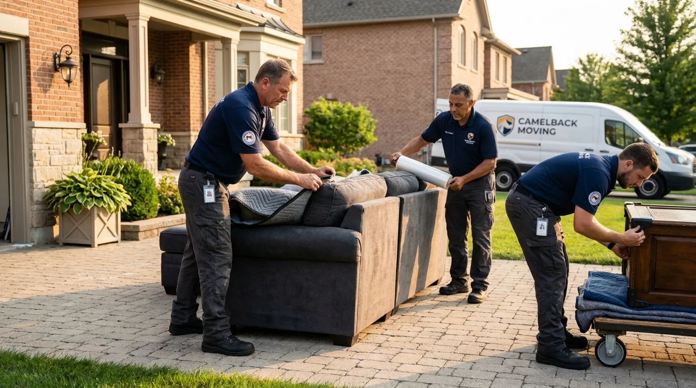 Large estate moving crew wrapping furniture in Raynham, MA